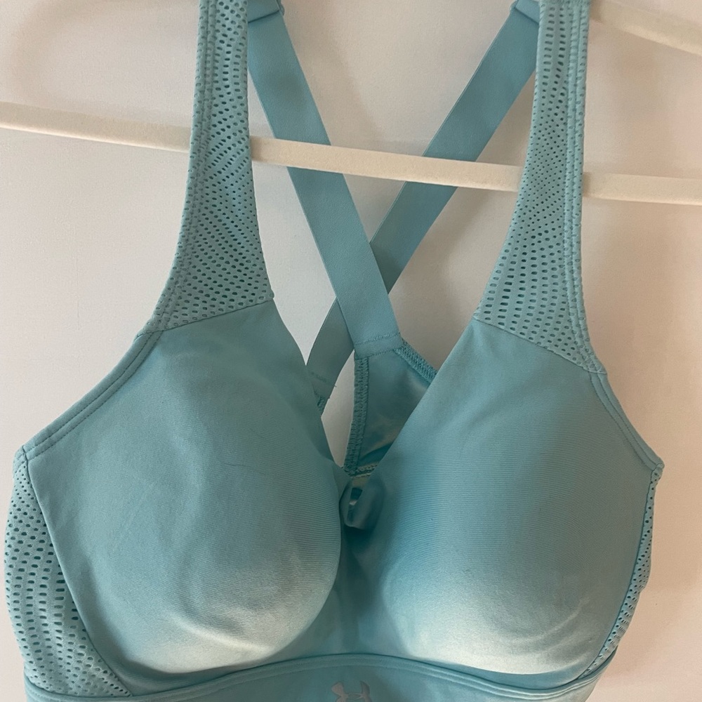 Under Armour Sports Bra L Womens Fitted Blue Wireless Padded Full Coverage